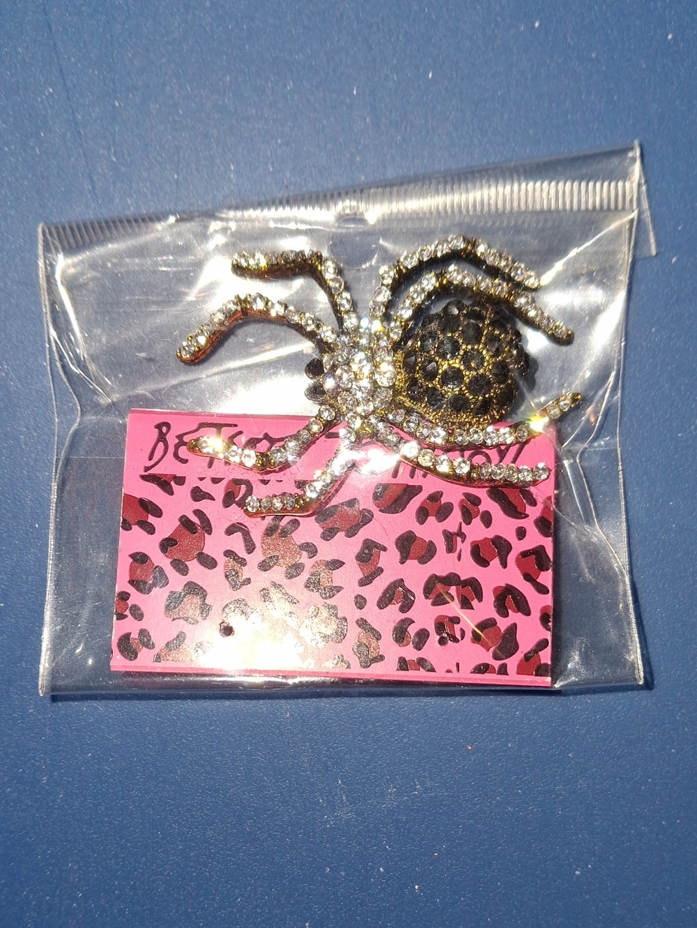 Betsey Johnson Gold and Black Rhinestone Spider Brooch